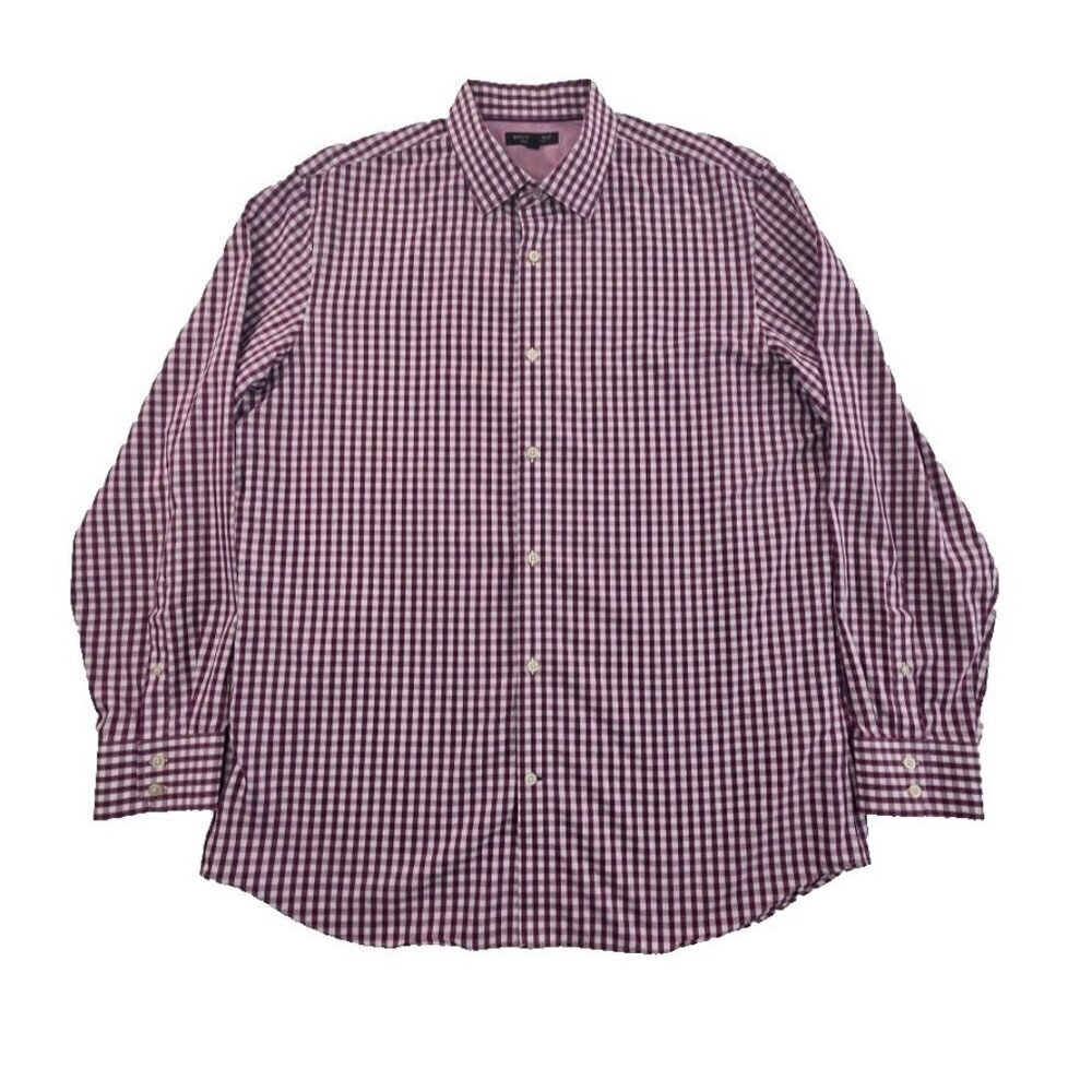 Banana Republic Shirt Men's XL Maroon Checked Non-Iron EUC LN Long Sleeves Slim‎